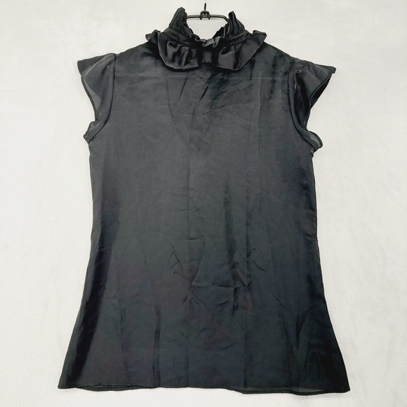 Club Monaco Black Ruffle Neck Sleeveless Blouse 6877 - Picture 4 of 7